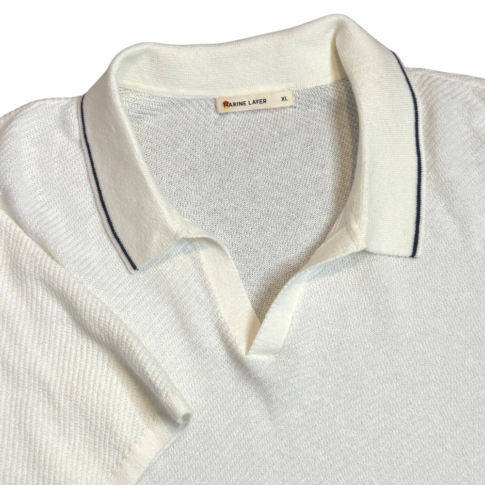 Marine Layer Greyson Sweater Polo Knit Mens XL Johnny Collar White Short Sleeve
